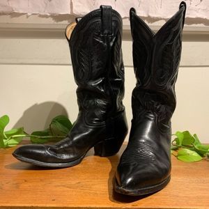 Tony Lama Black Leather Cowboy Boots 9.5 D 2910